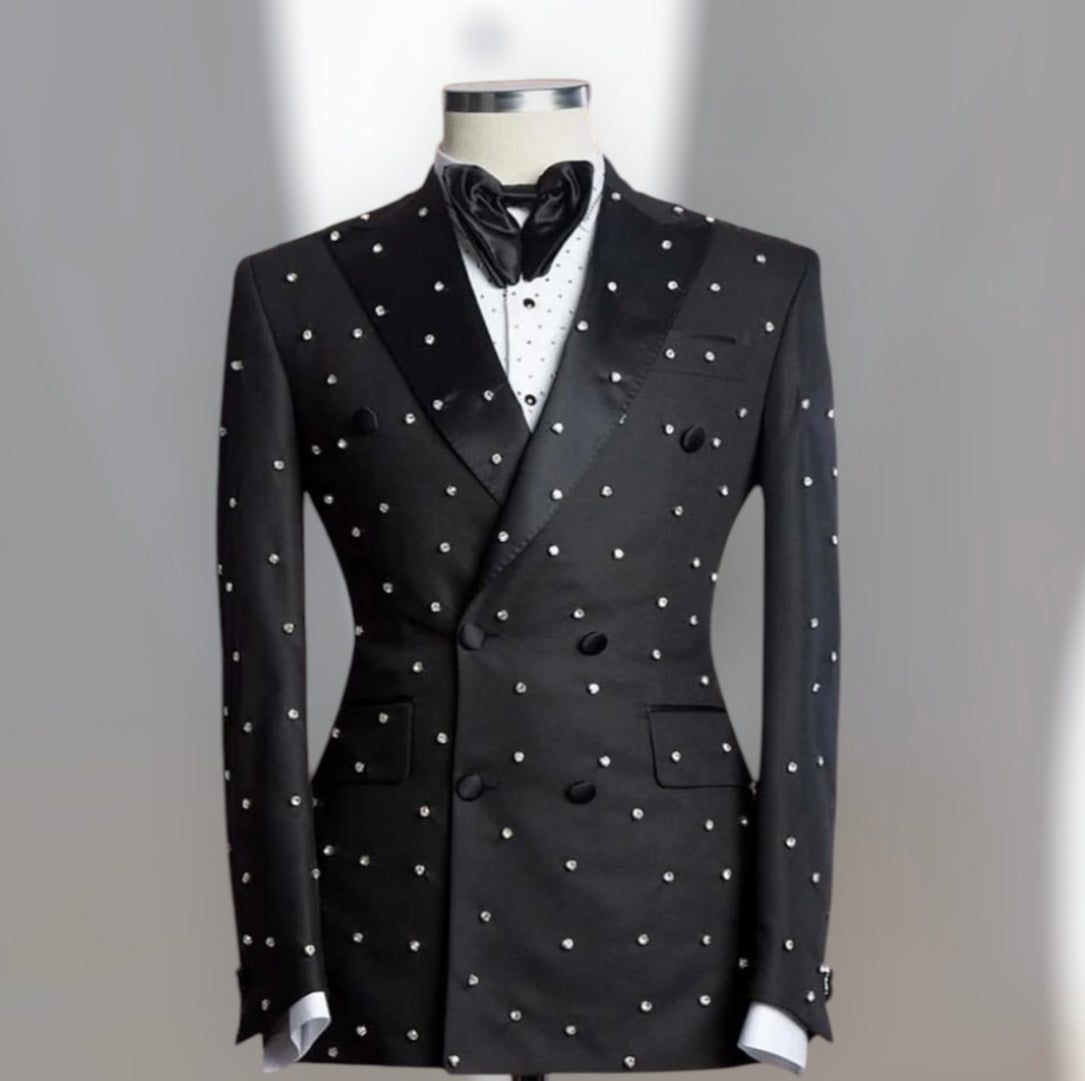 Black double-breasted suit jacket