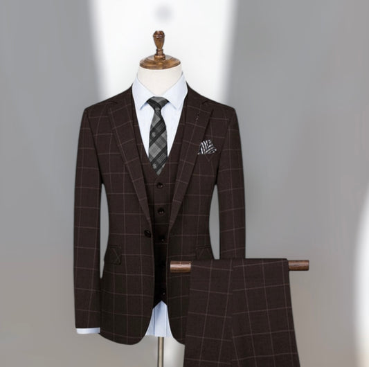 Dark Brown Checkered Pattern Suit